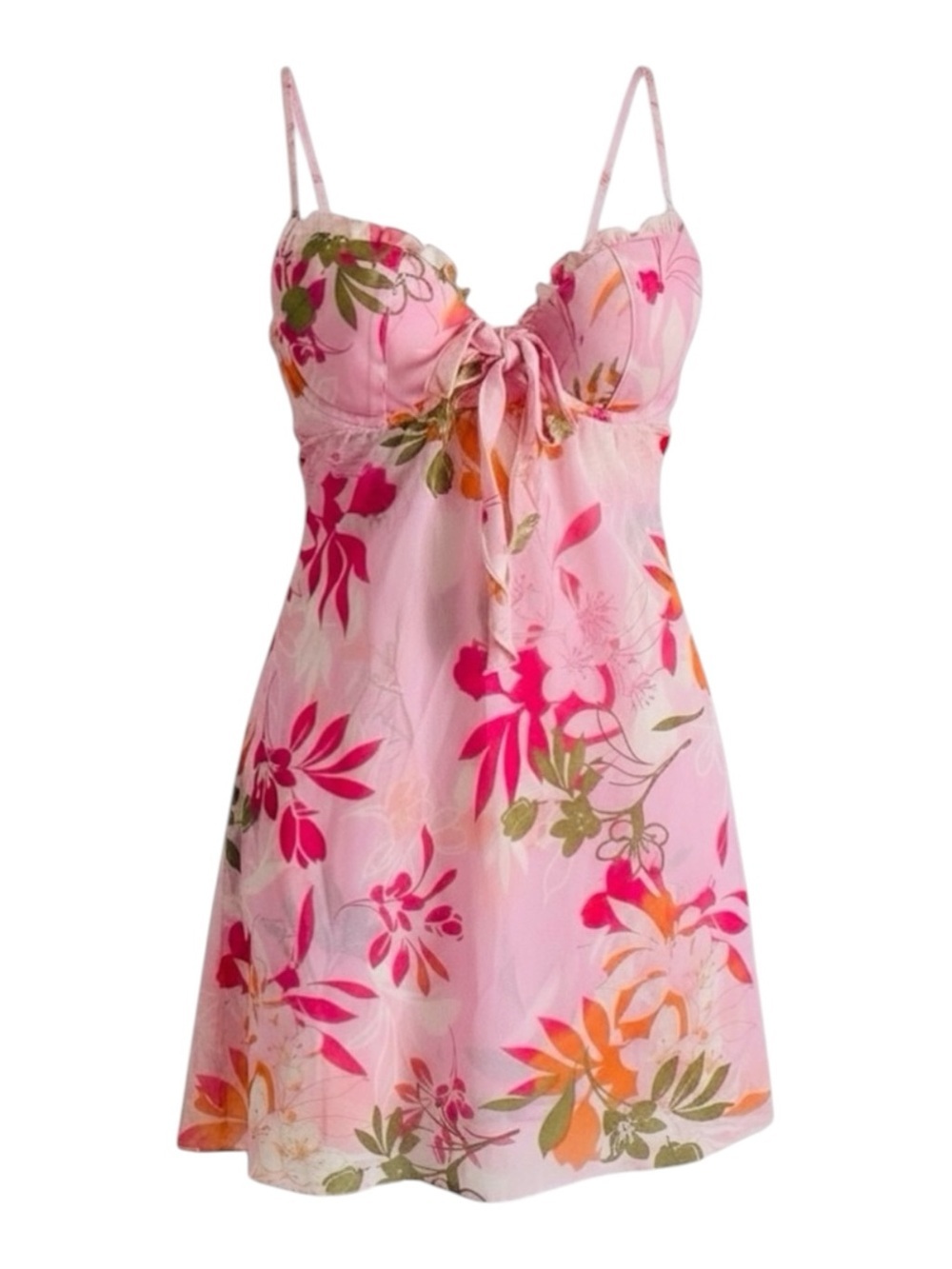La Senza Pink Floral Tie-Front Satin Chemise - Picture 2 of 9